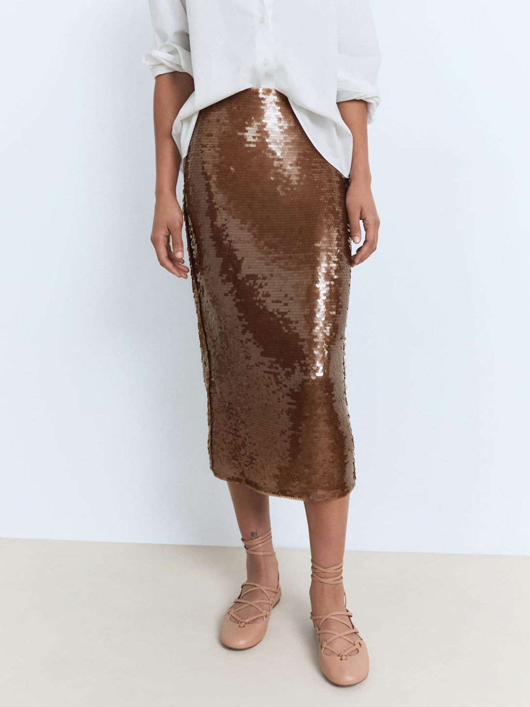 MANGO Sequined Midi Skirt