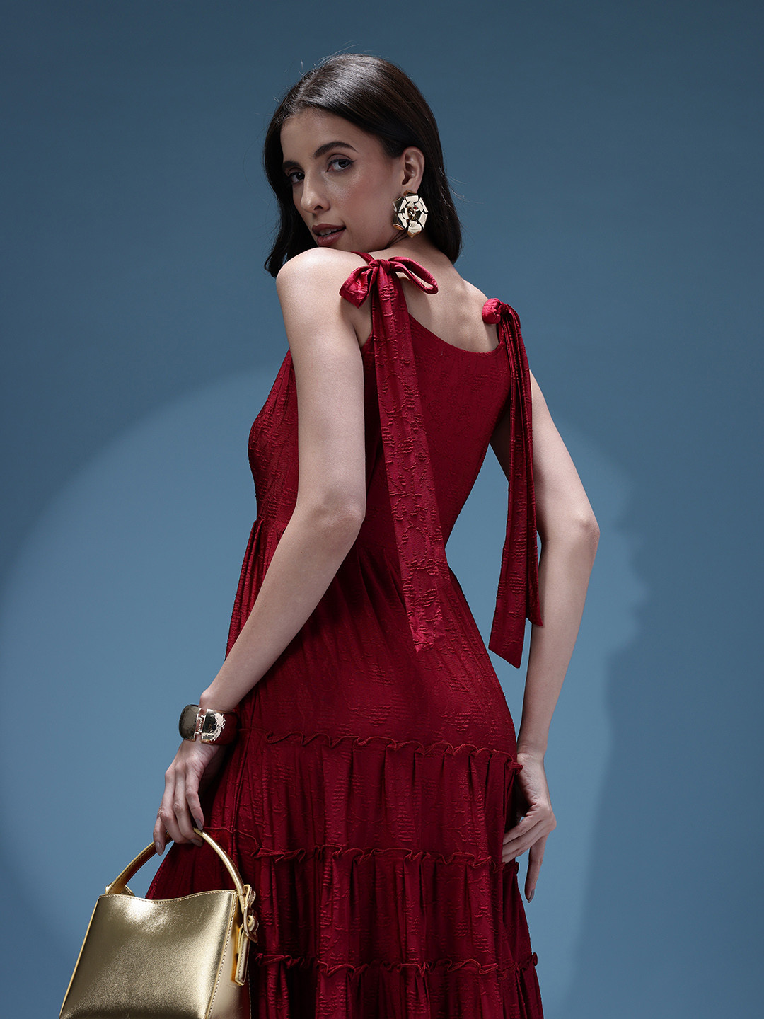 bebe Tiered Ruffled A-Line Dress