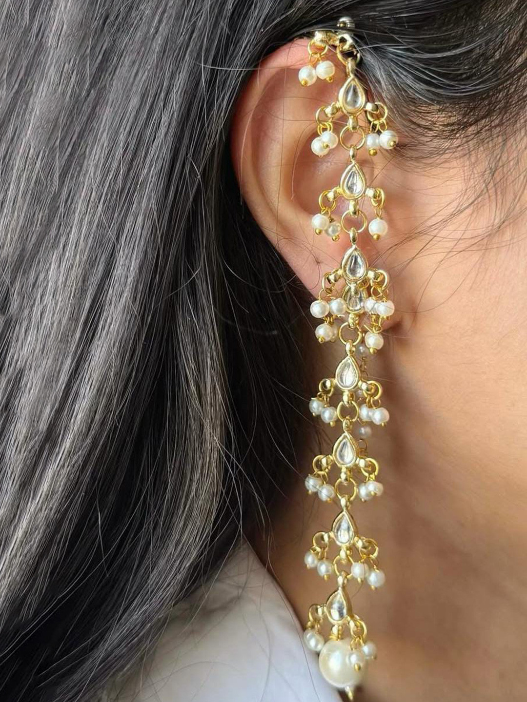 VANSHIKA JEWELS Gold-Plated Kundan Studded & Artificial Beaded Teardrop Drop Earrings