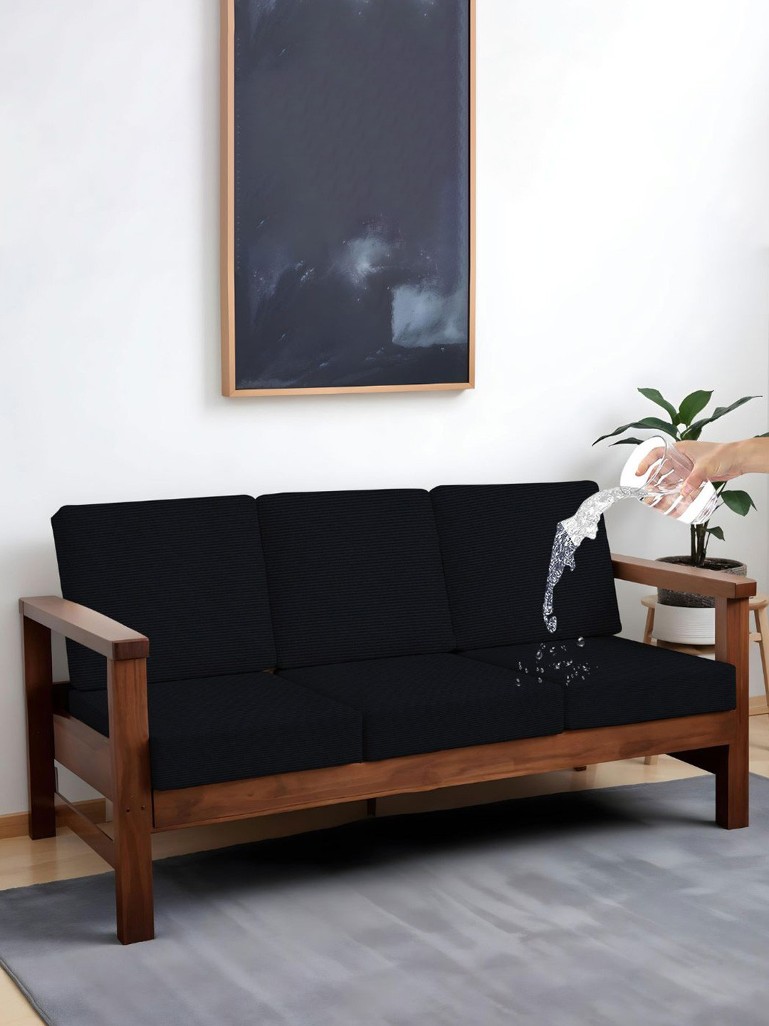 Lazi Black 6 Pieces 220 GSM Water Resistant Elasticated Sofa Covers