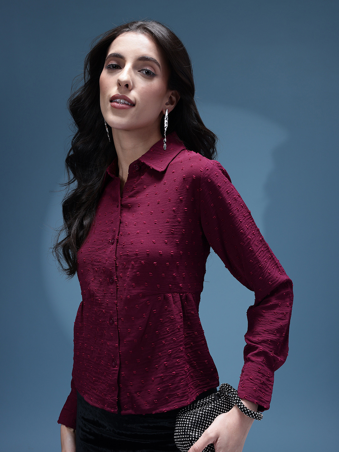 bebe Women Red Glow Premium Dobby Casual Shirt