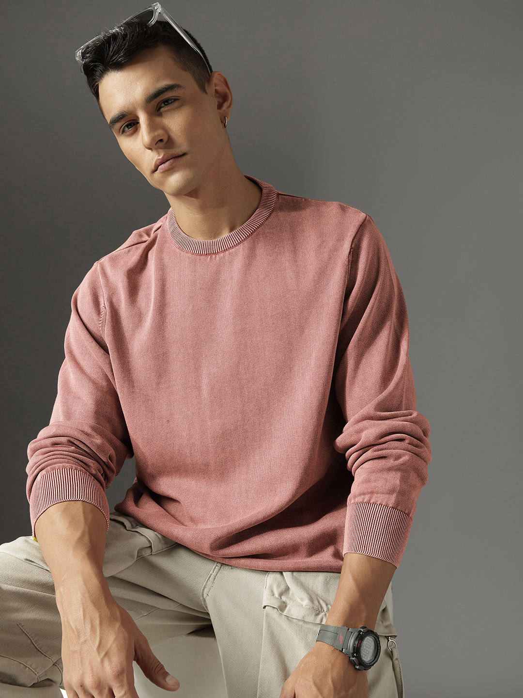 FCUK Men Pure Cotton Over Dyed Pullover
