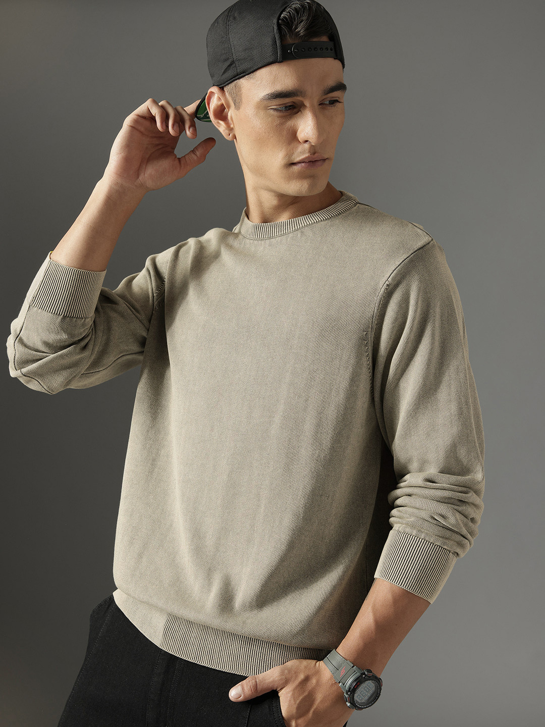 FCUK Men Pure Cotton Over Dyed Pullover