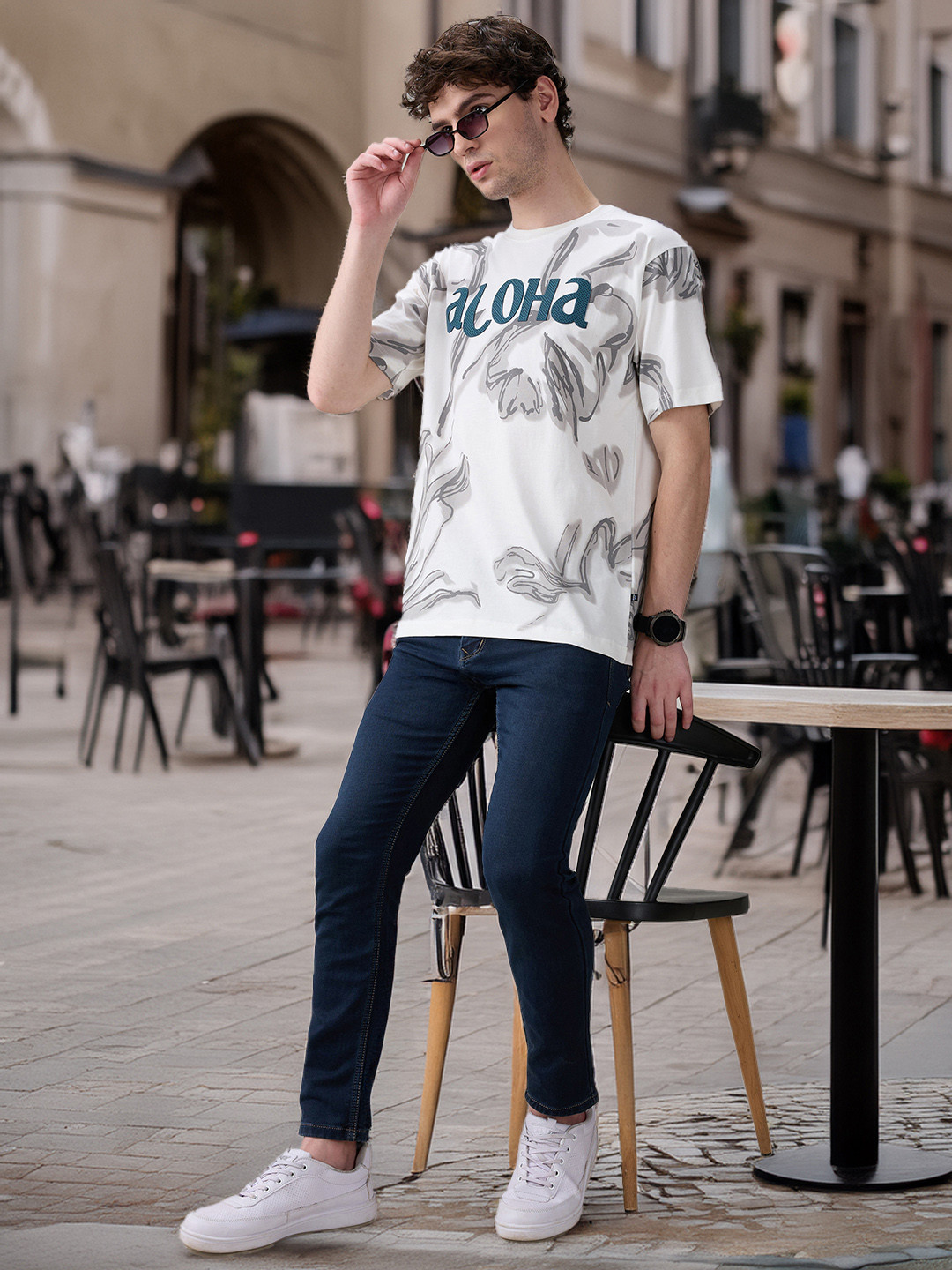 Status Quo Typographic Printed Drop-Shoulder Sleeves Pure Cotton Oversized T-shirt