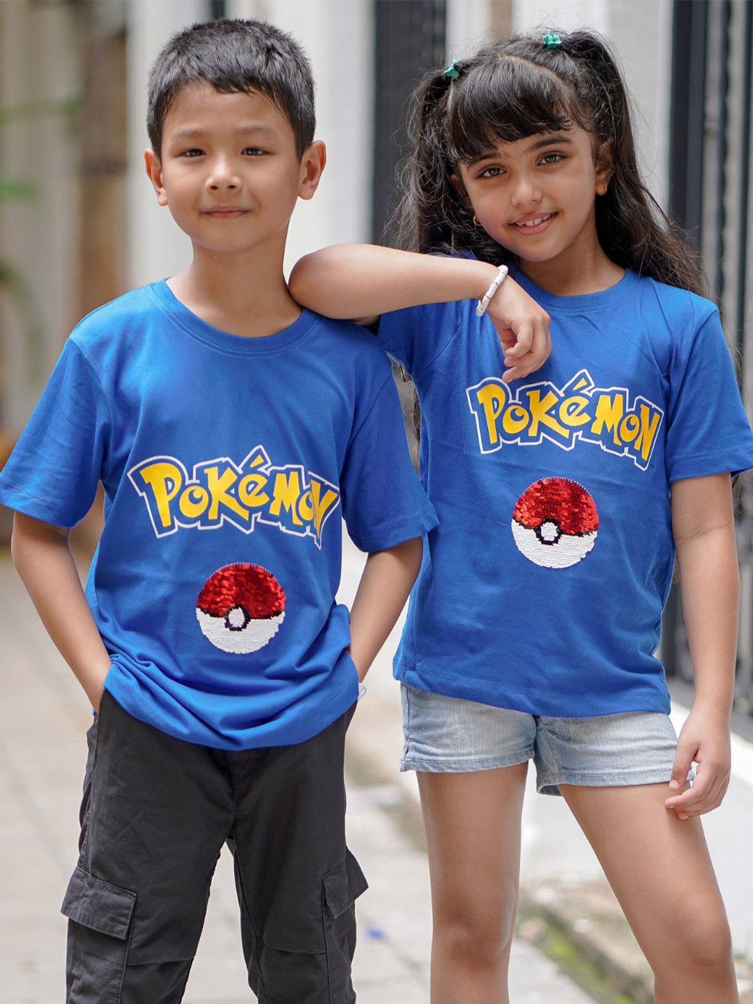 Nap Chief Kids Unisex Pokemon Pokeball Sequin Printed Pure Cotton T-shirt