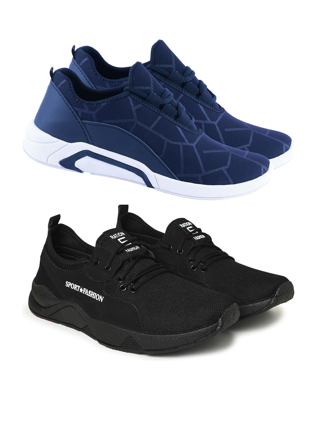 Spotwalk Men Set Of 2 Geometric Printed Mid-Top Lace-Ups Running Shoes