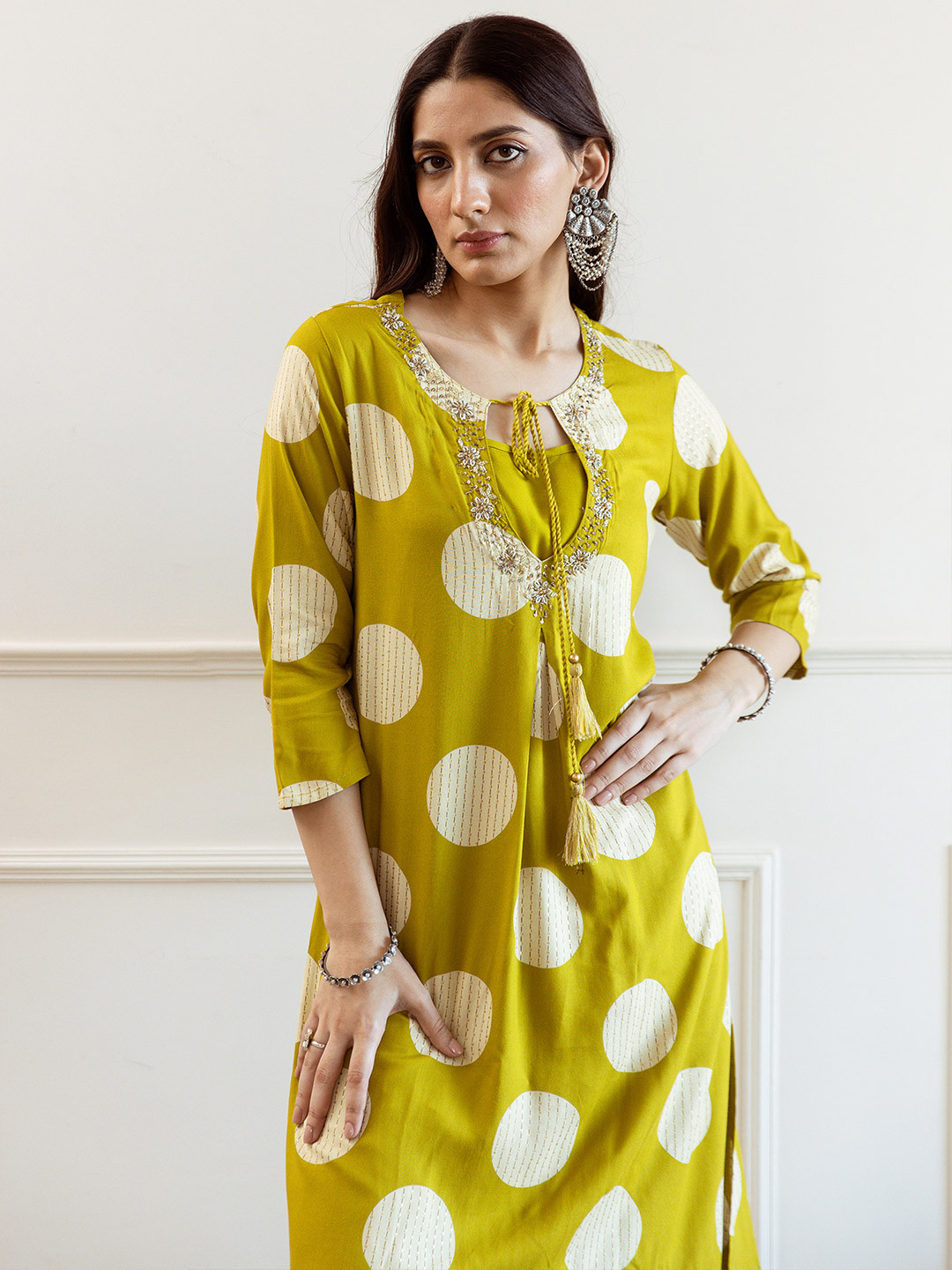 Indo Era Printed Round Neck Three Fourth Sleeves Tunic With Trouser Co-Ords