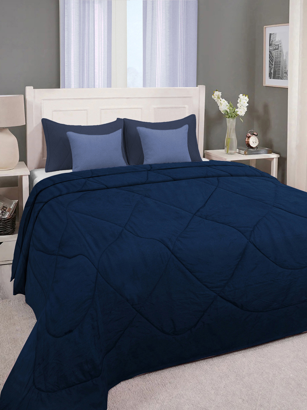 Myntra Elegant Homes Blue Solid Flat 350 GSM AC Room King Double Bed Comforter