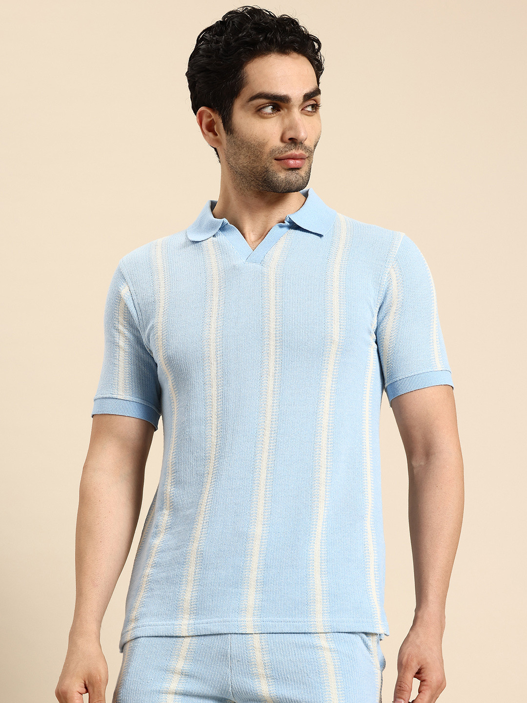 ARMISTO Men Polo Collar Crochet Resort T-shirt