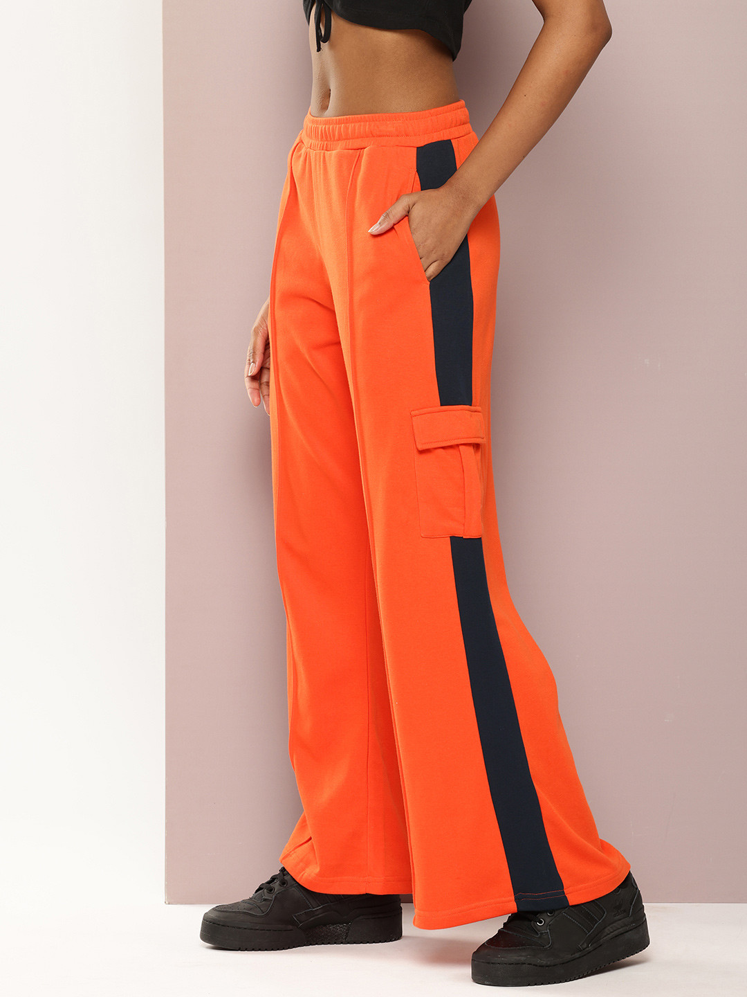 DILLINGER Women Colourblocked Relaxed Extra Baggy Cotton Cargo Style Korean Trousers