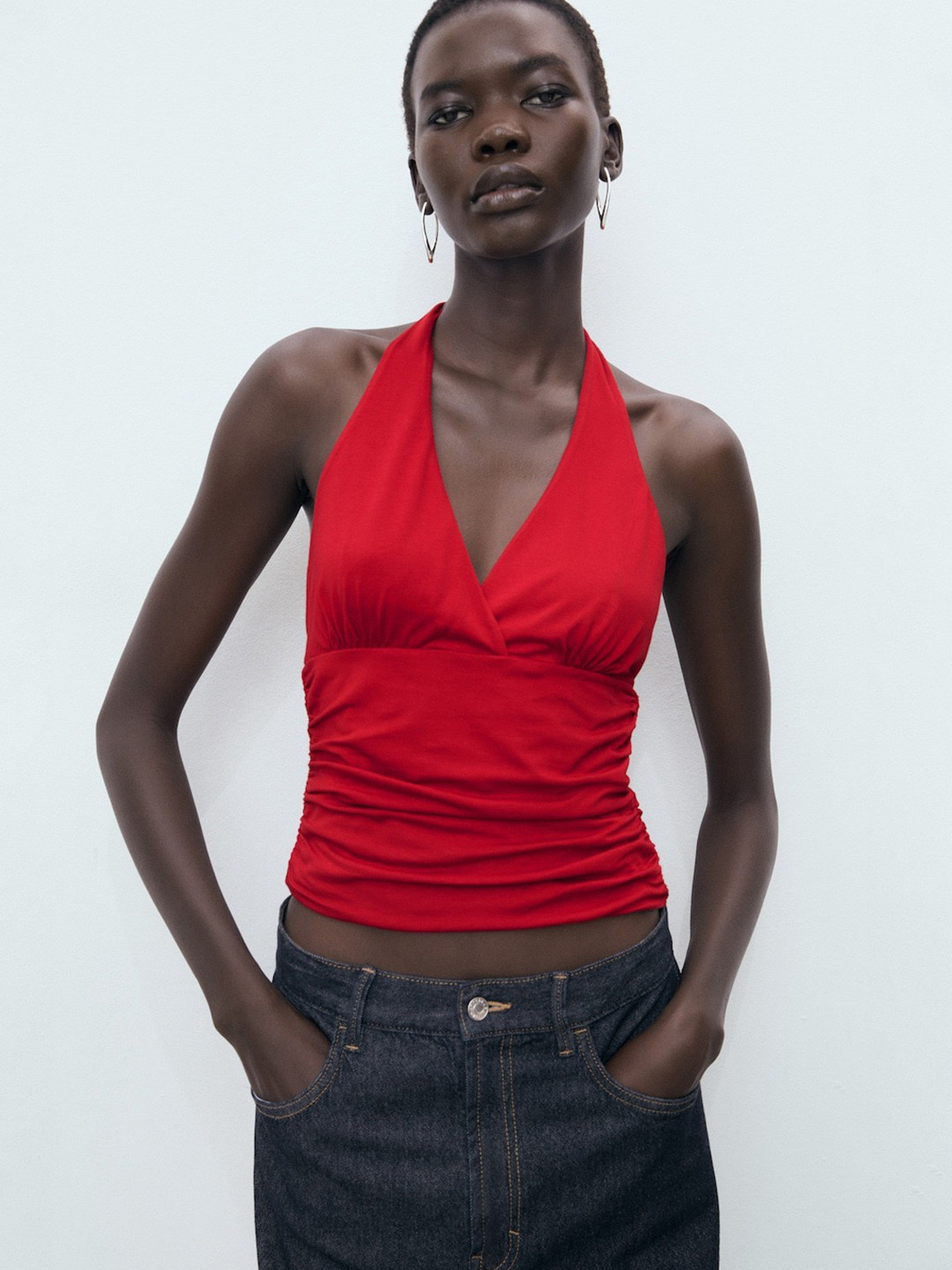 MANGO Halter Neck Wrap Crop Top