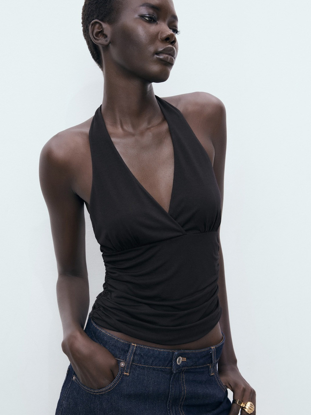 MANGO Halter Neck Wrap Crop Top