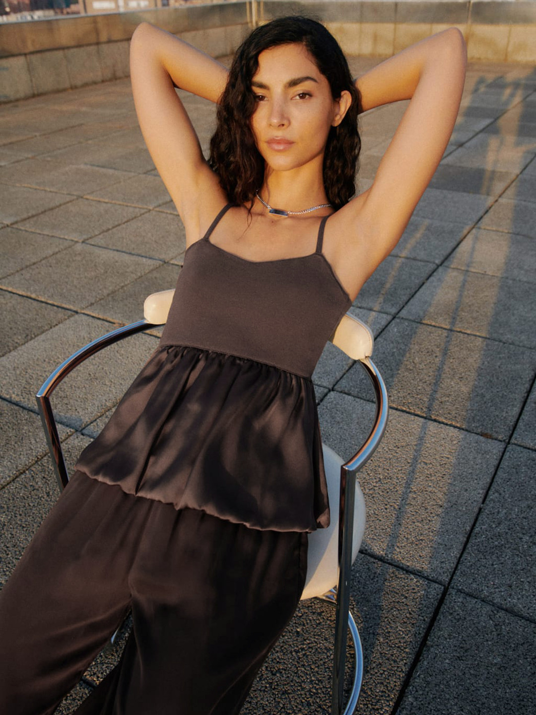 MANGO Satin Peplum Top