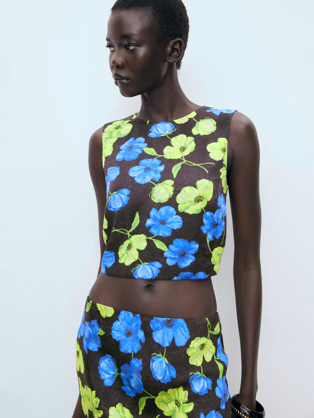 MANGO Floral Print Styled Back Crop Top with Tie-Up Detail