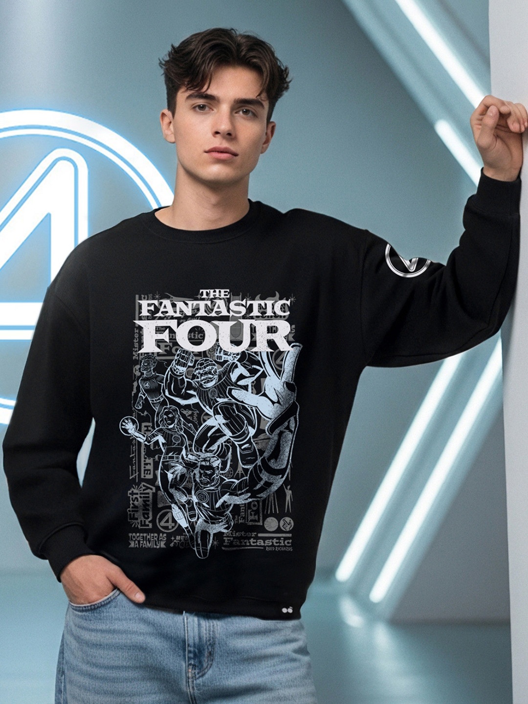 Bewakoof Men Fantastic Four Typography Printed Round Neck Pure Cotton Oversized T-shirt