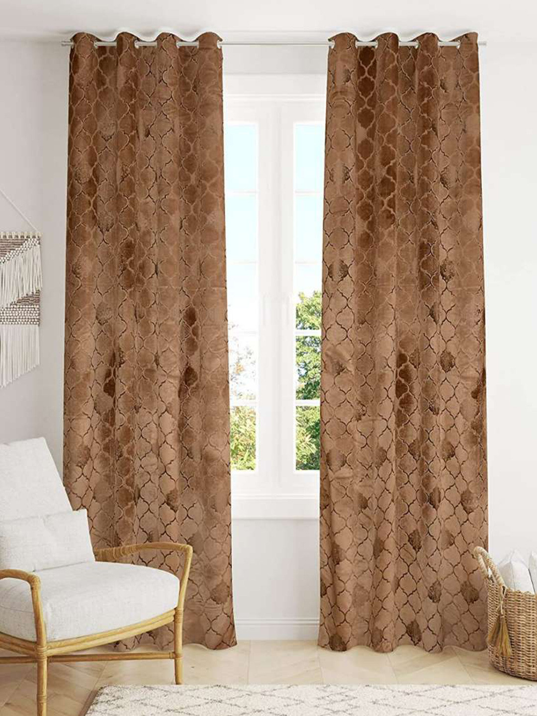Aura Brown 2 Pieces Geometric Door Curtains