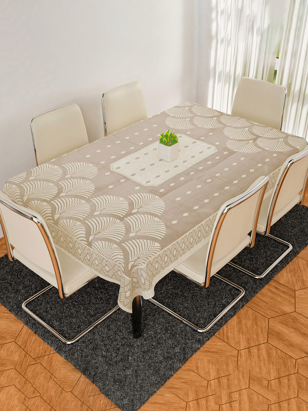 RUBOXA Cream-Colored & White Floral Pattern Dining Table Cover