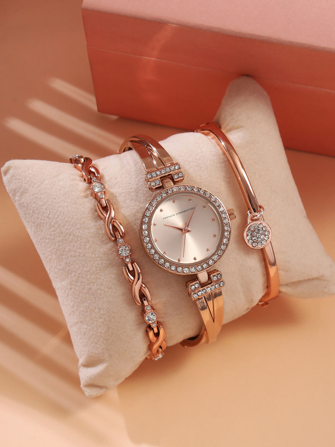 French Connection Round Dial Analogue Watch With Bracelets Watch Gift Set FCS11RGM