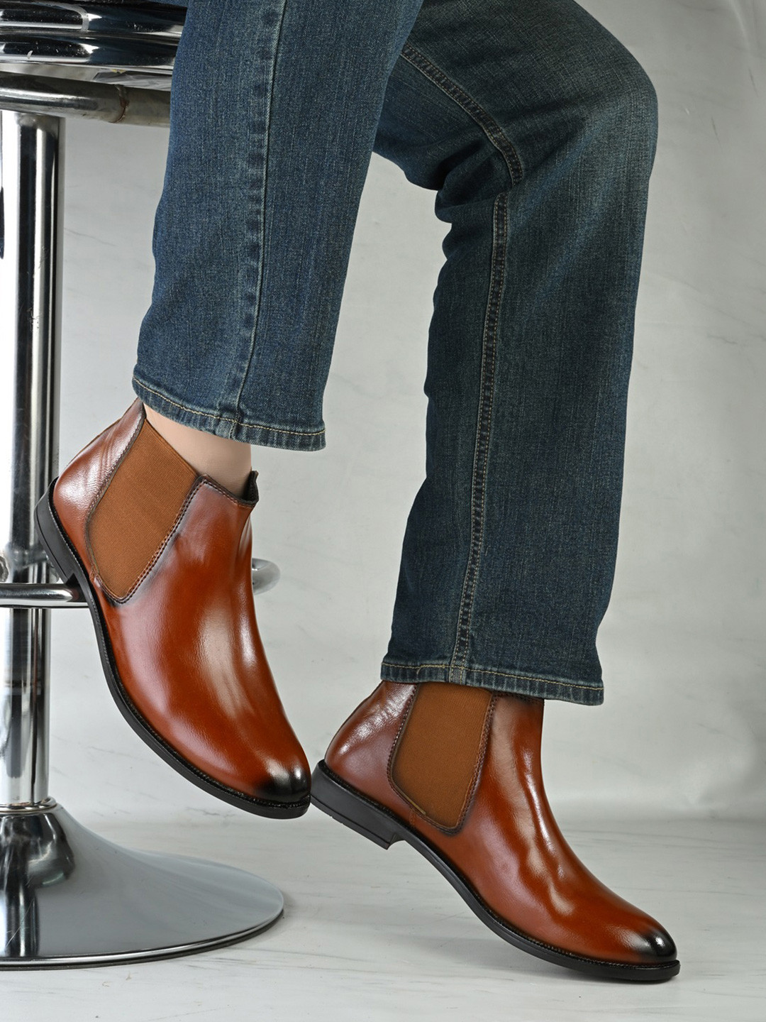 ASTEROID Men Block Heeled Chelsea Boots