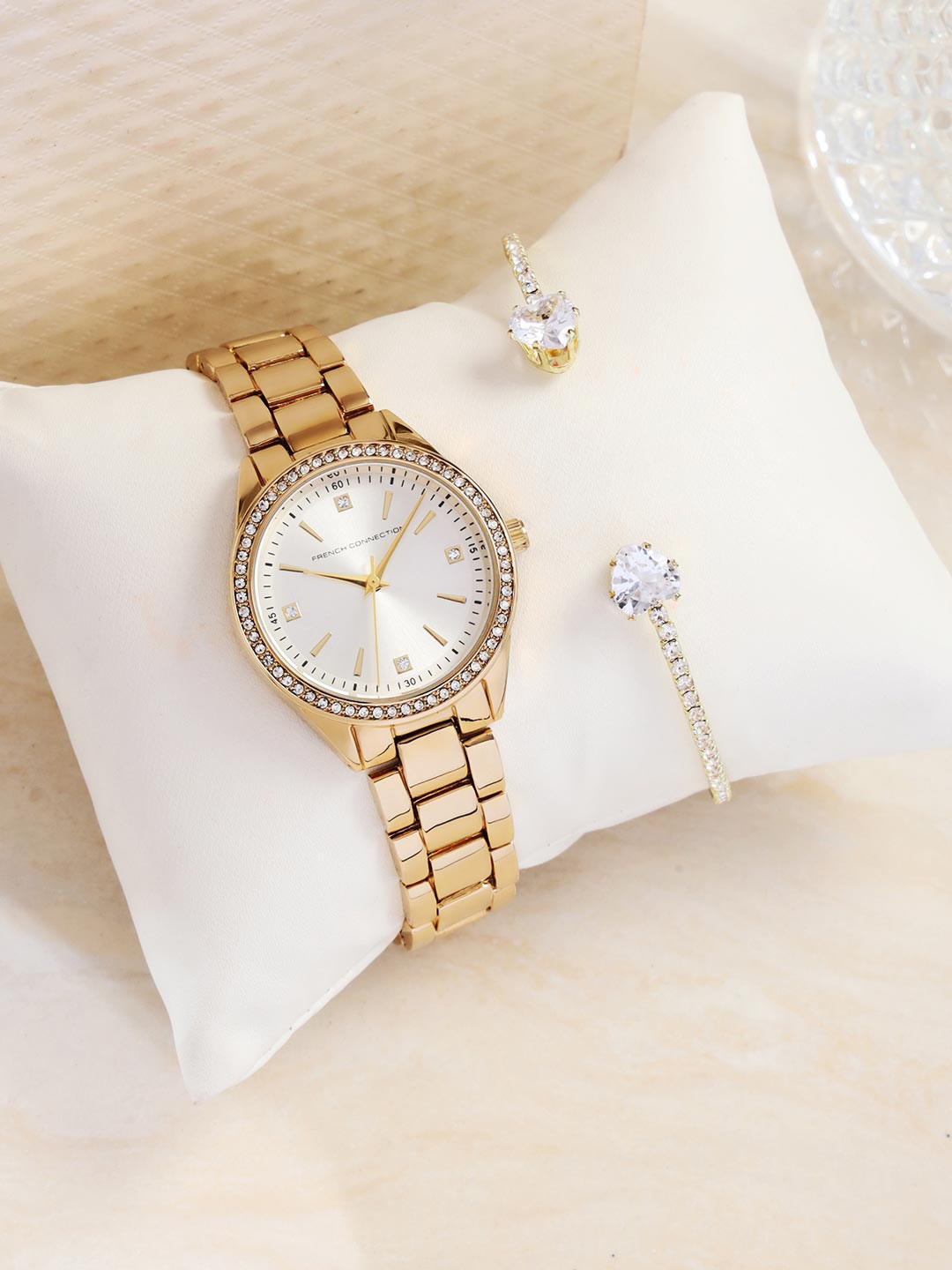 French Connection Women Round Dial Analogue Watch Gift Set FCW19GM