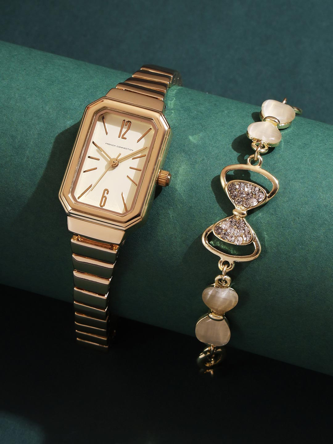 French Connection Women Rectangular Dial Analogue Watch Gift Set FCW18GM