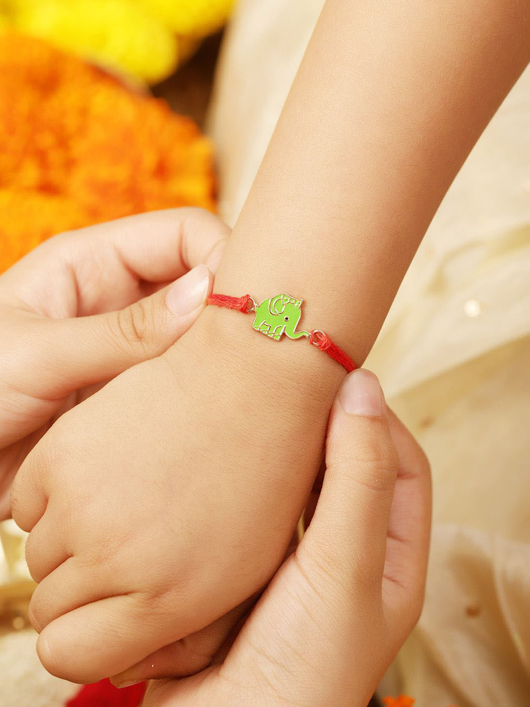 BONKIDS Kids 925 Silver Enamel Elephant Thread Rakhi