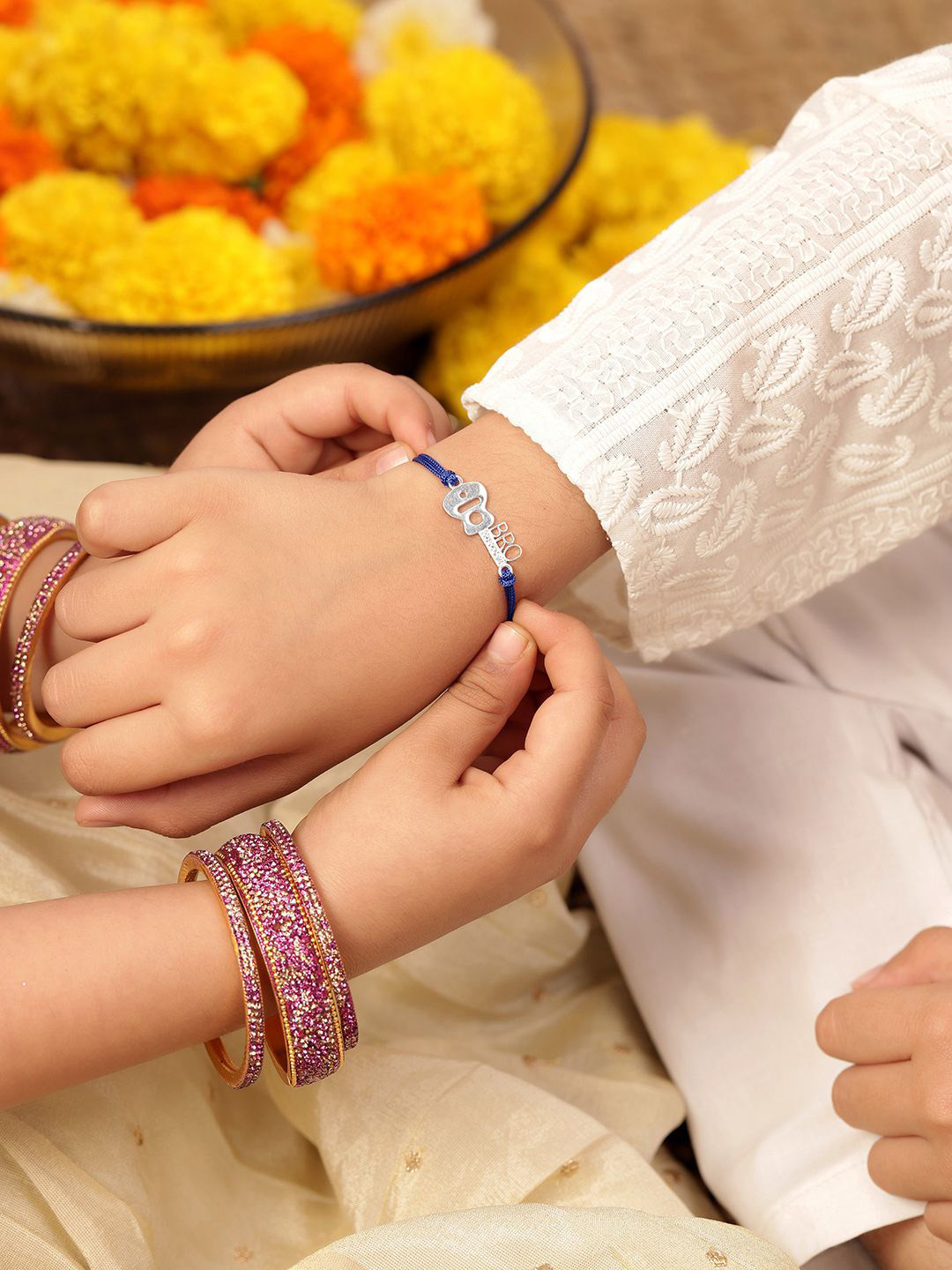 BONKIDS Kids 925 Silver Guitar Thread Rakhi