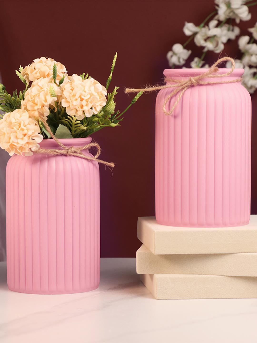 Art Street 2-Pcs Pink Ribbed Textured Flower Vase