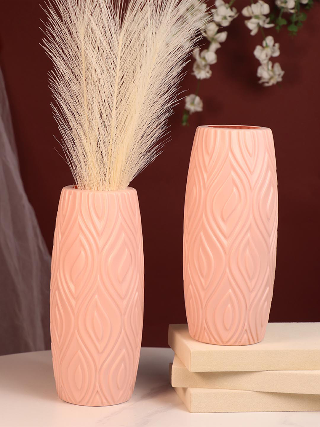 Art Street 2-Pcs Pink Embossed Leaf Texture  Flower Vases