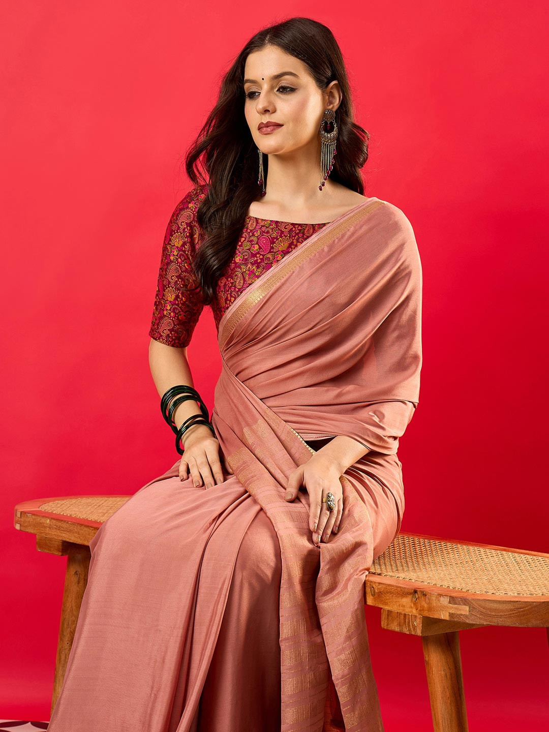 all about you Solid Mysore Silk Saree With Woven Design Zari Border