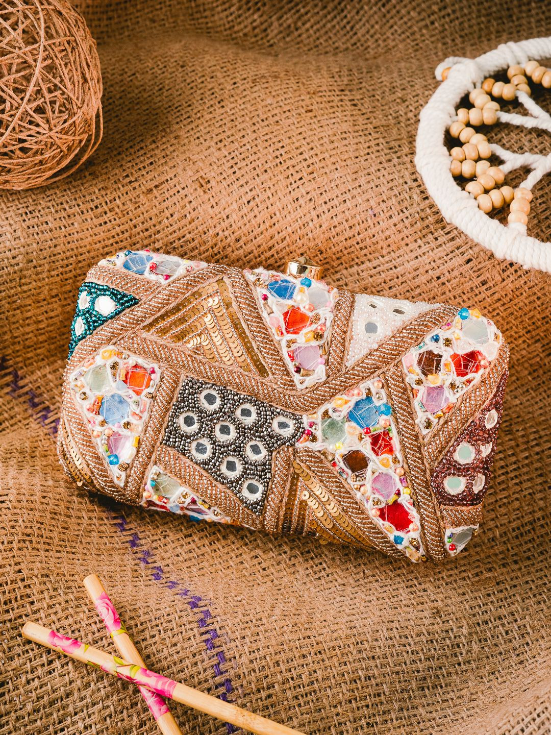 NR By Nidhi Rathi Textured Cut Work Box Clutch