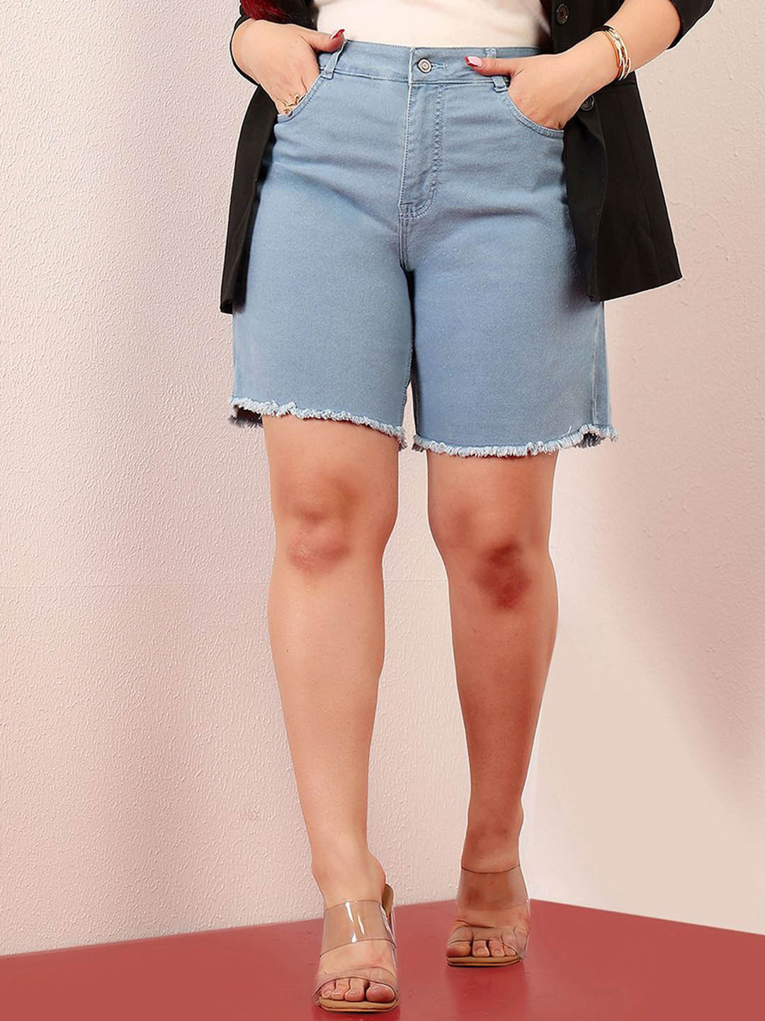 Miss Chase A+ Plus Size Regular High Rise Clean Look Above Knee Stretchable Denim Shorts