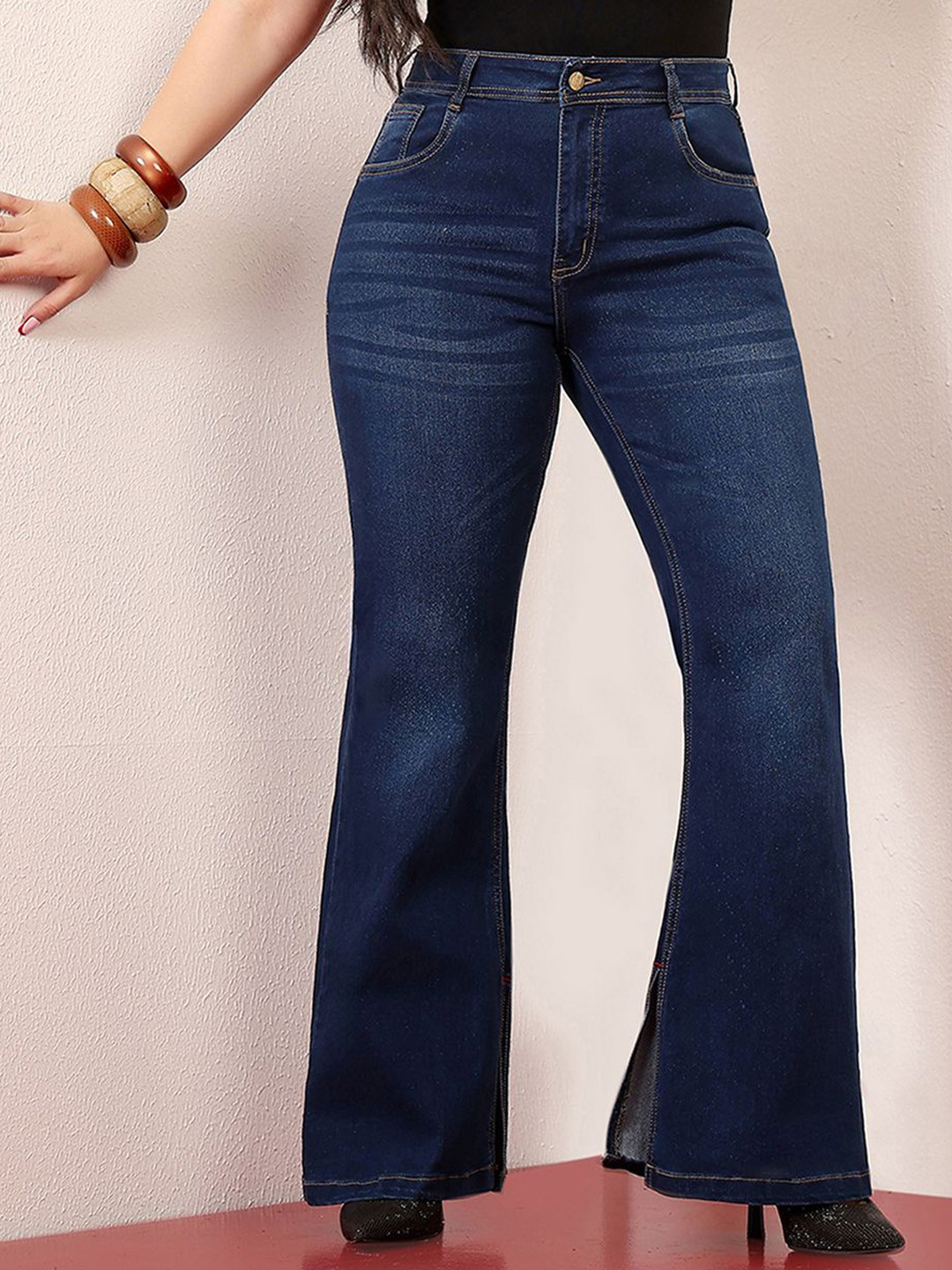 Miss Chase A+ Plus Size Women Bootcut Mid-Rise Light Fade Stretchable Cotton Jeans