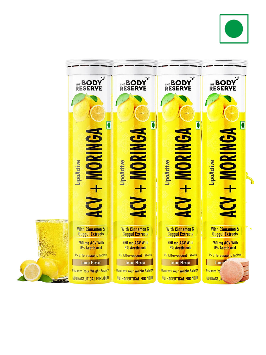 The Body Reserve Set Of 4 ACV & Moringa Effervescent Tablets -15 Effervescent Tablets Each