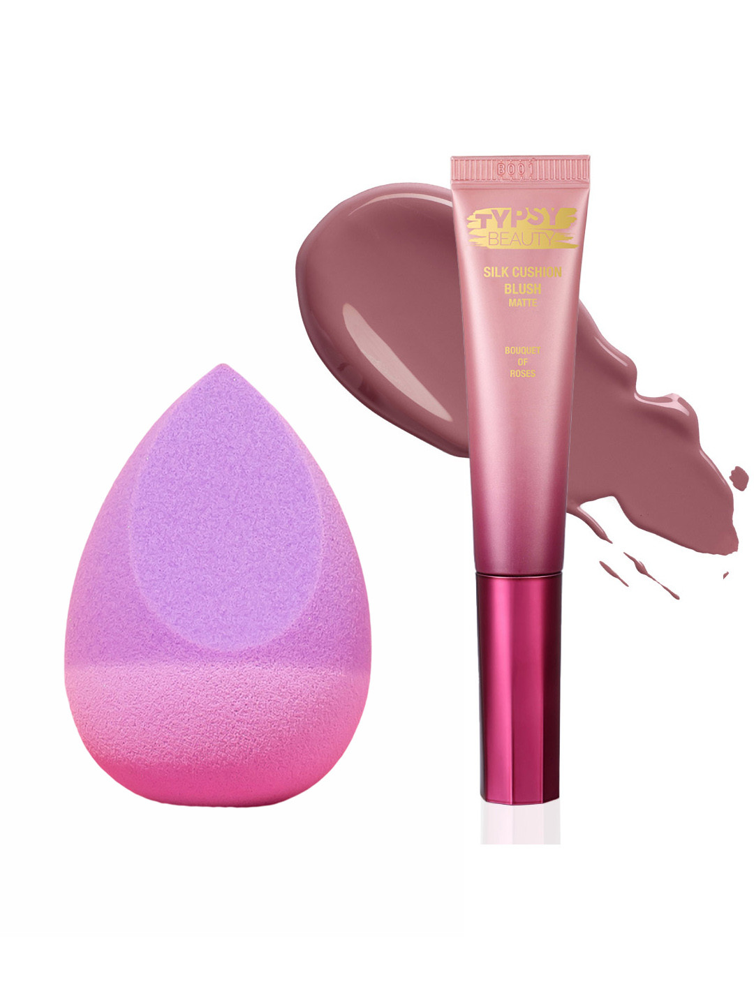 Typsy Beauty Set of Dip&Dab Dual Beauty Blender & Silk Cushion Liquid Blush Wand 15ml