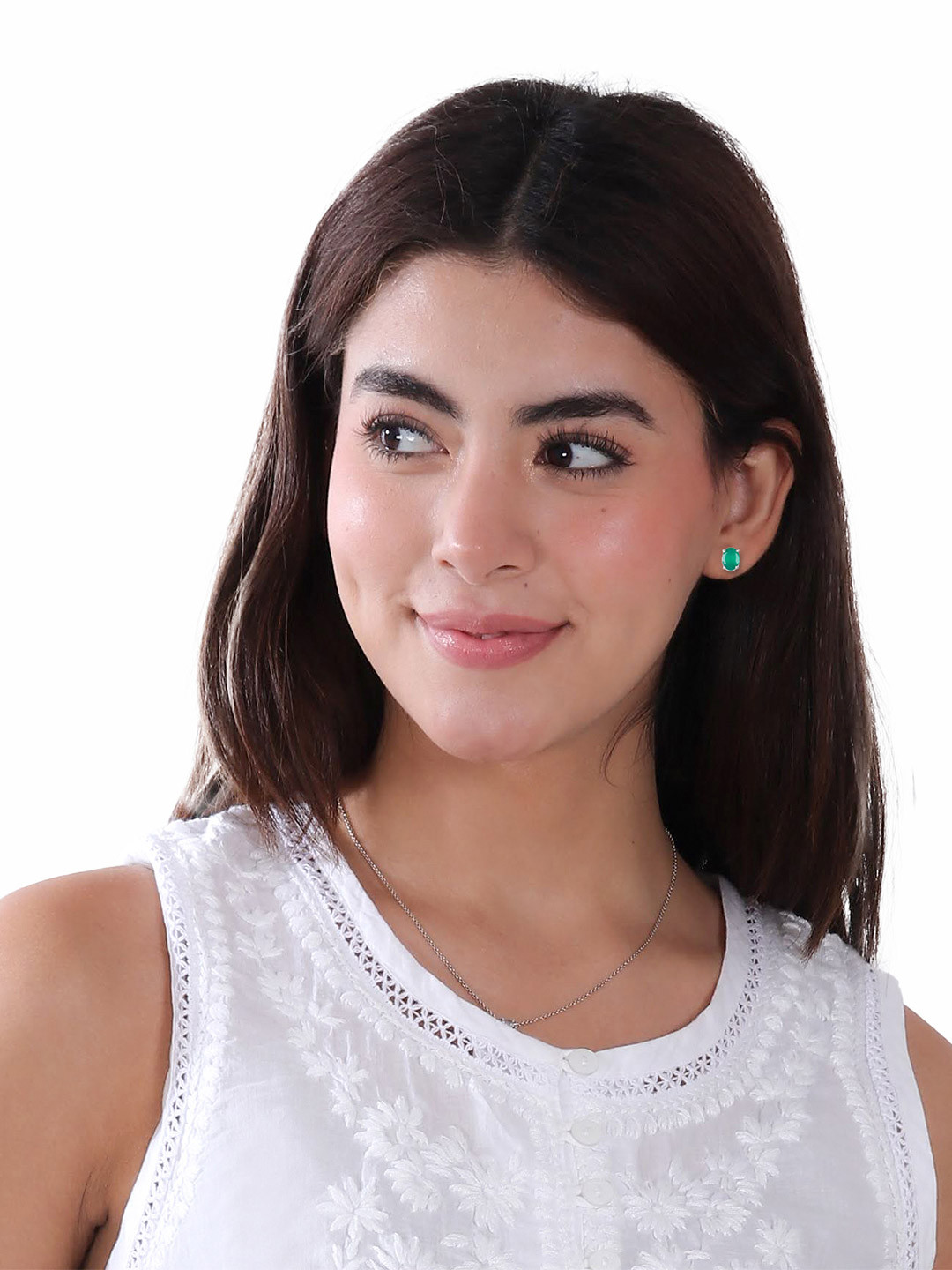 FUSIONARI 925 Sterling Silver Green Onyx Stud Earrings for Women