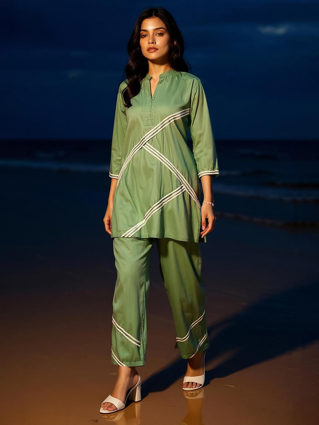 Zummer Self Design Pure Cotton Tunic With Trouser Co-Ords