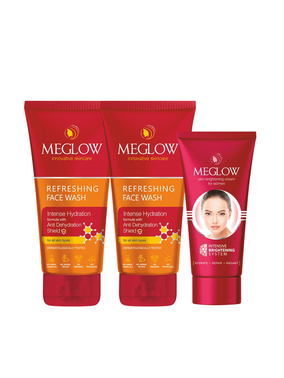 MEGLOW Set Of 3 Refreshing Face Wash-70 g Each & Fairness Cream - 50 g