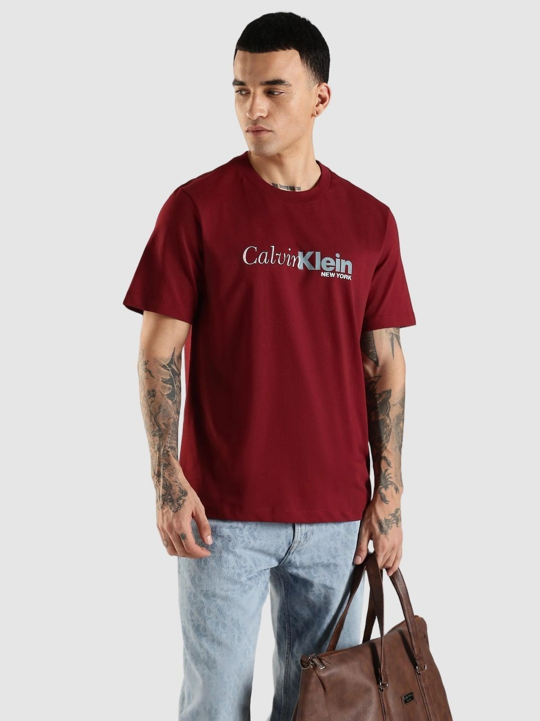 Calvin Klein Jeans Men Brand Logo Printed Round Neck Pure Cotton T-shirt