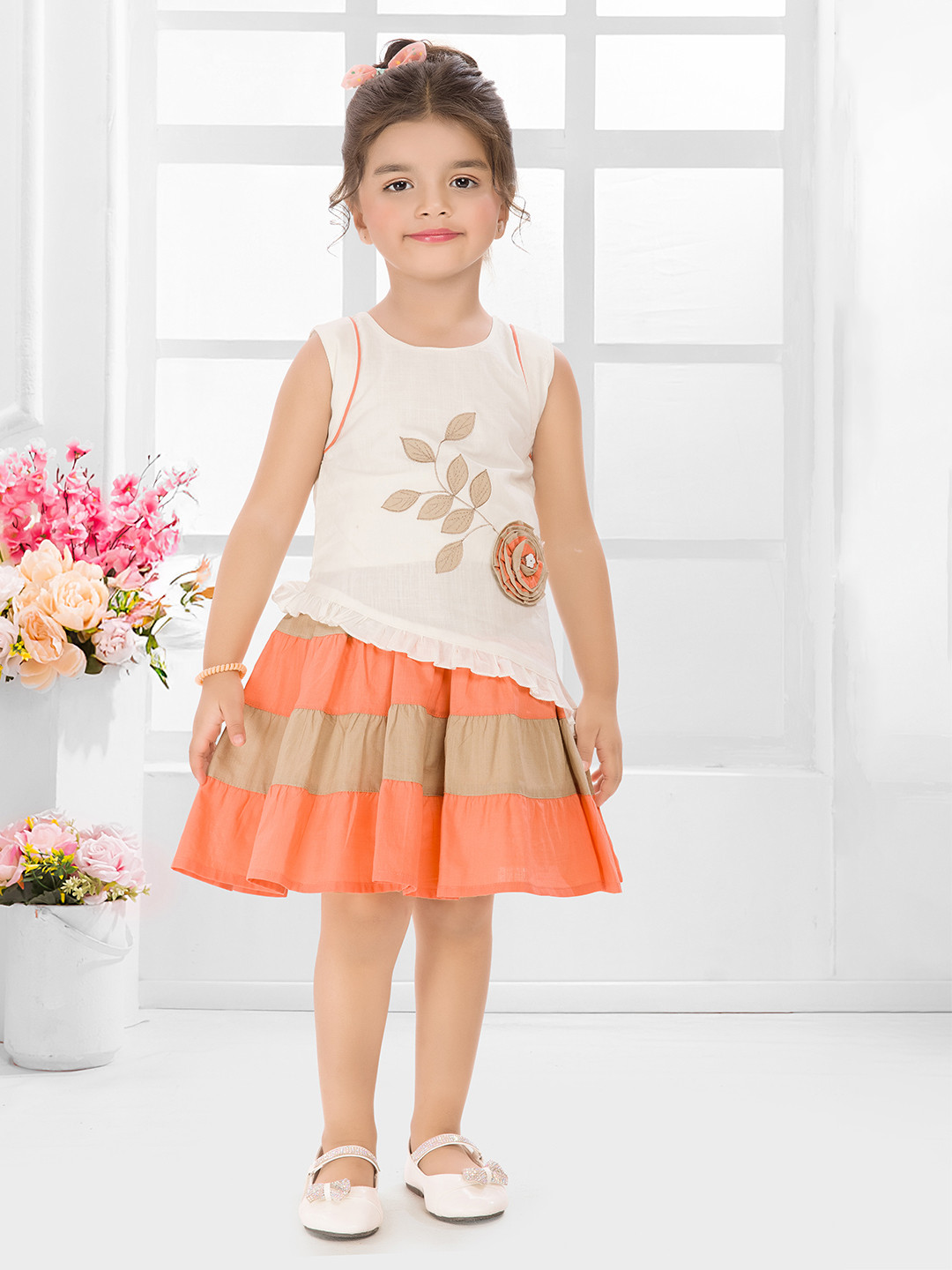 SNAZZYGIRL Kids-Girls Orange Dresses