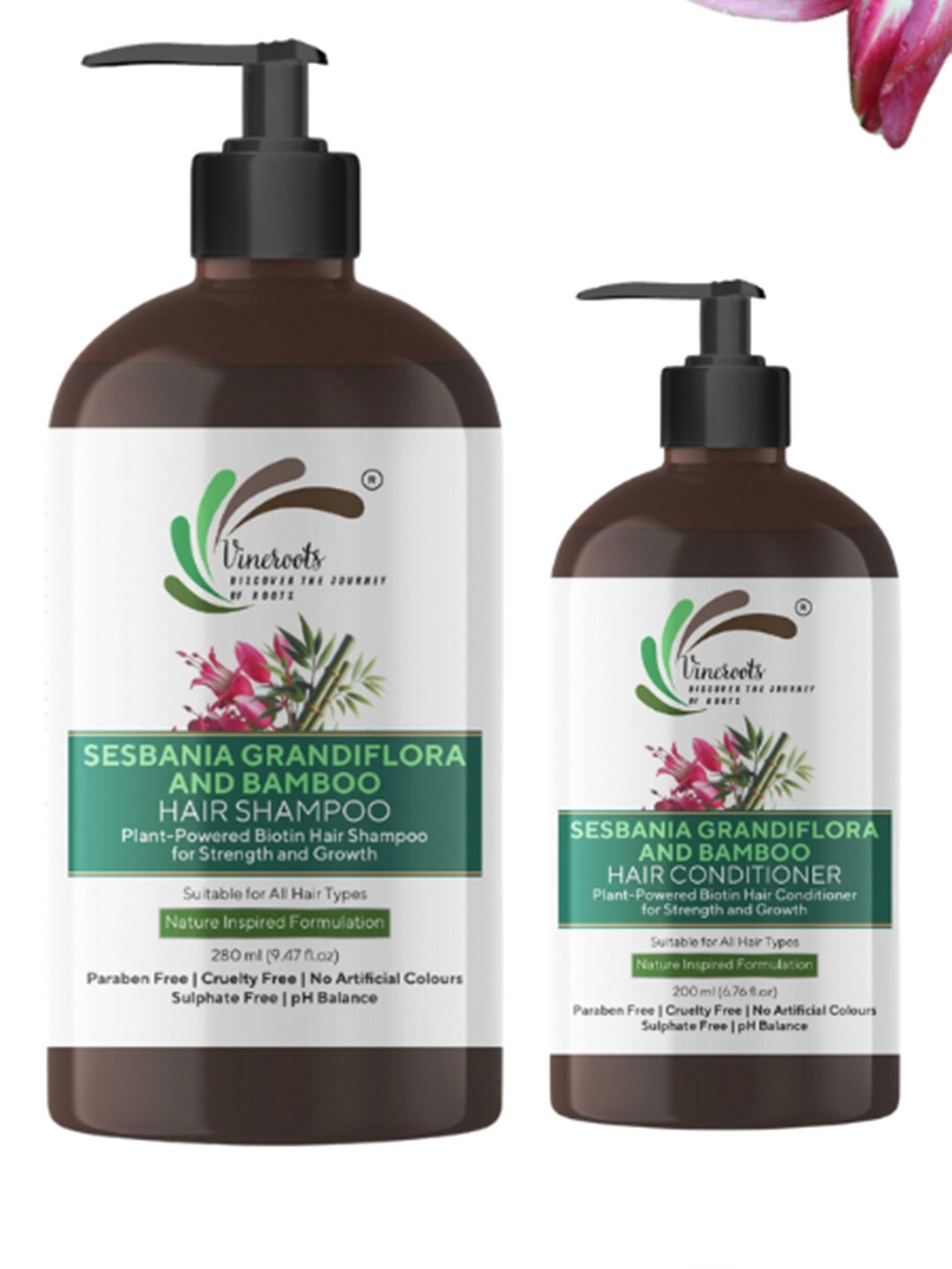 Vineroots Set Of 2 Plant Based Biotin Shampoo- 280 ml & Conditioner- 200 ml