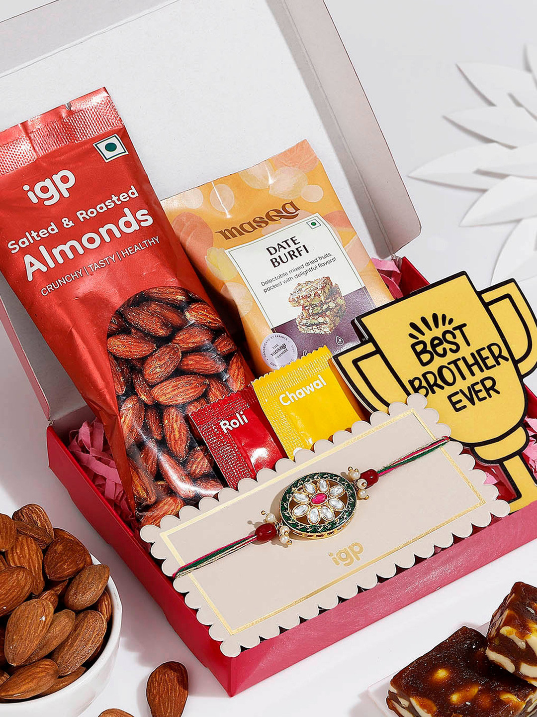 IGP 6-Piece Oval Kundan Rakhi & Dry Fruits Combo