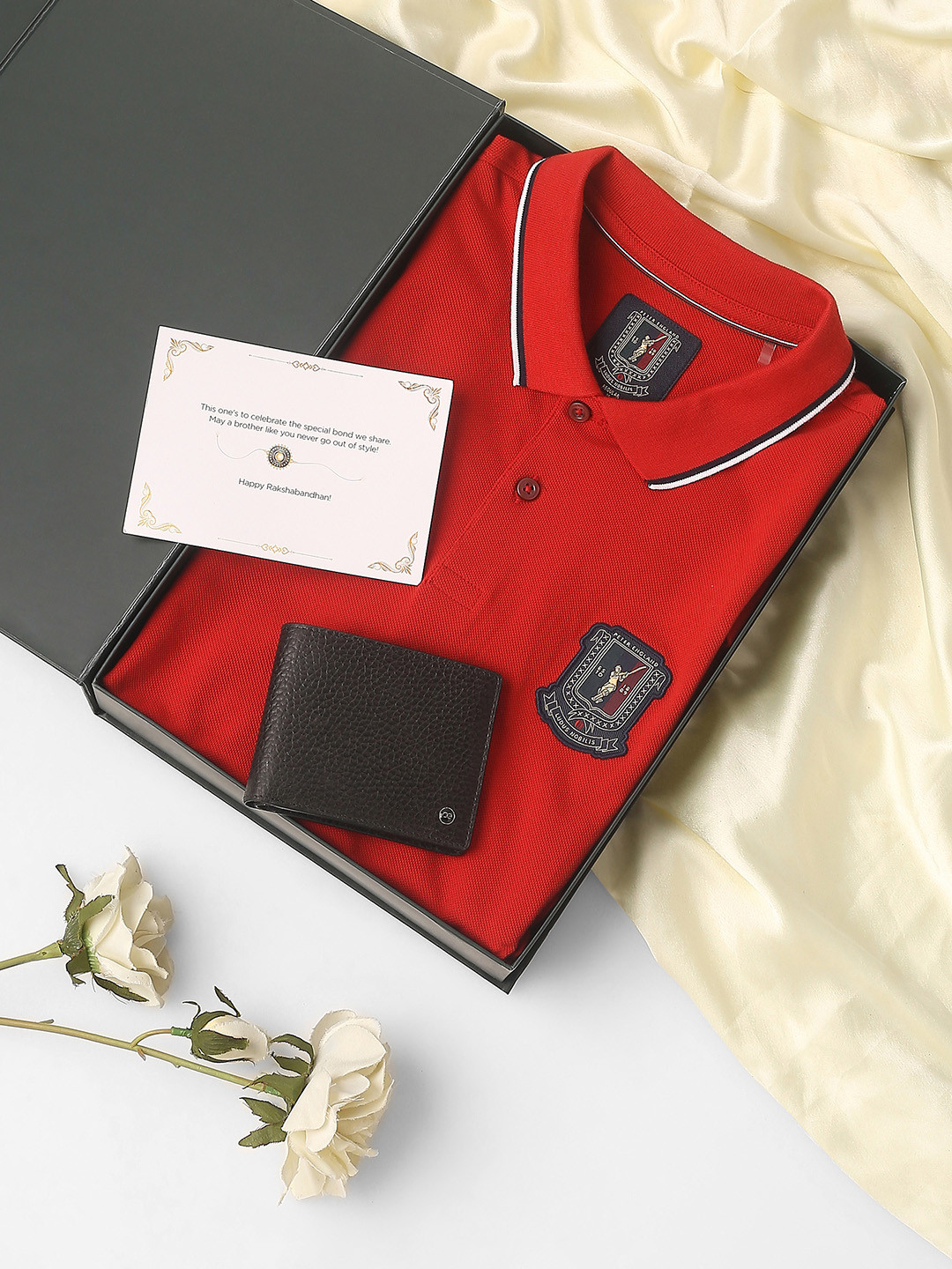 Peter England Men Rakhi Gift set Polo T-Shirt & Wallet