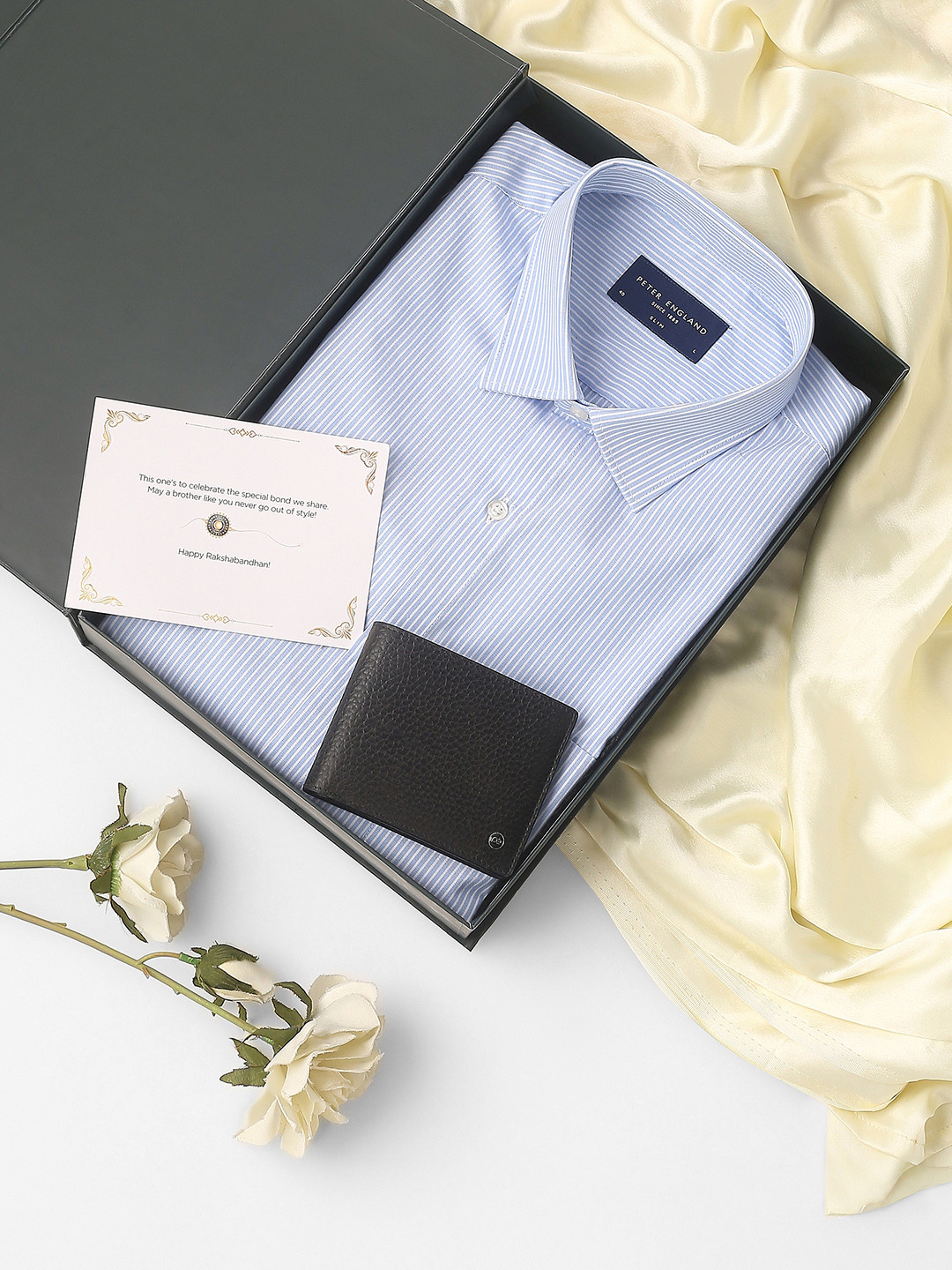 Peter England Men Vertical Striped Spread Collar Slim Fit Formal Shirt With Wallet