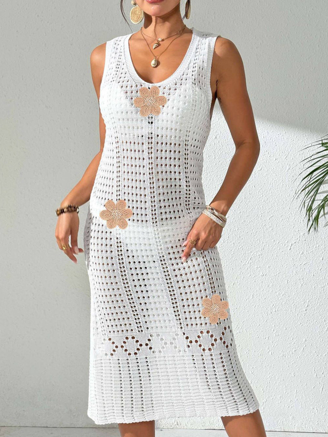 bebe Women Striped Crochet Cover-Up Dress