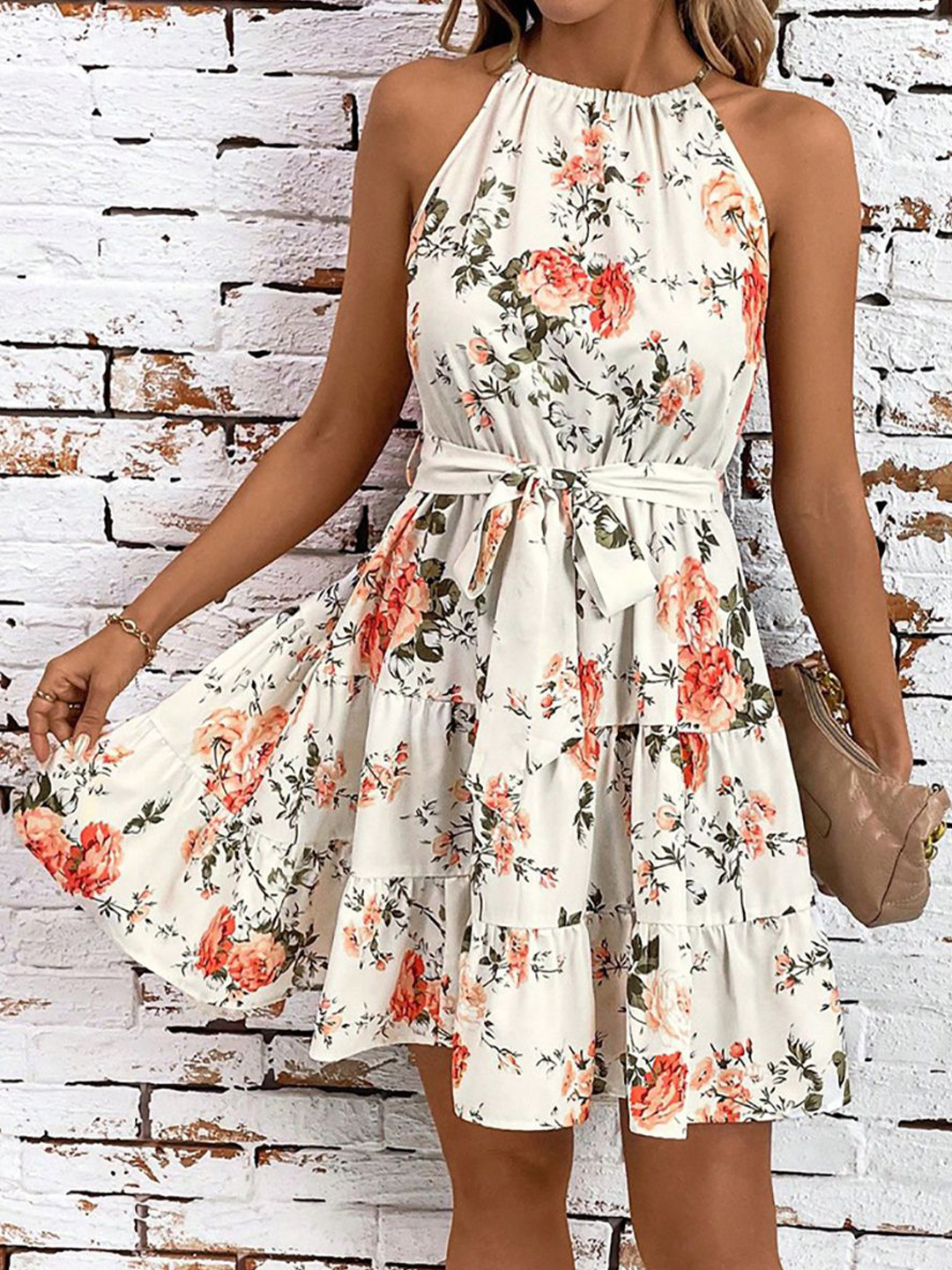 StyleCast x Revolte Women Foral Print Halter Neck Fit & Flare Dress