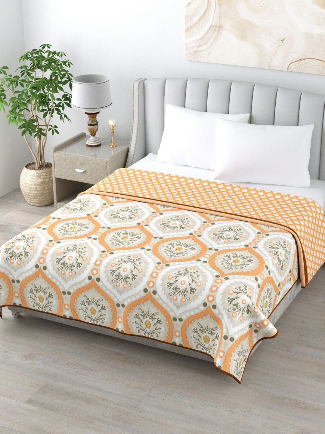 haus & kinder Taupe Trellis Orange Ethnic Microfiber AC Room 120 GSM Double Bed Dohar