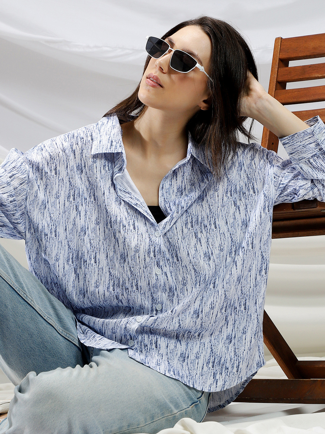 PINACOLADA Women Comfort Fit Textured Spread Collar Casual Shirt