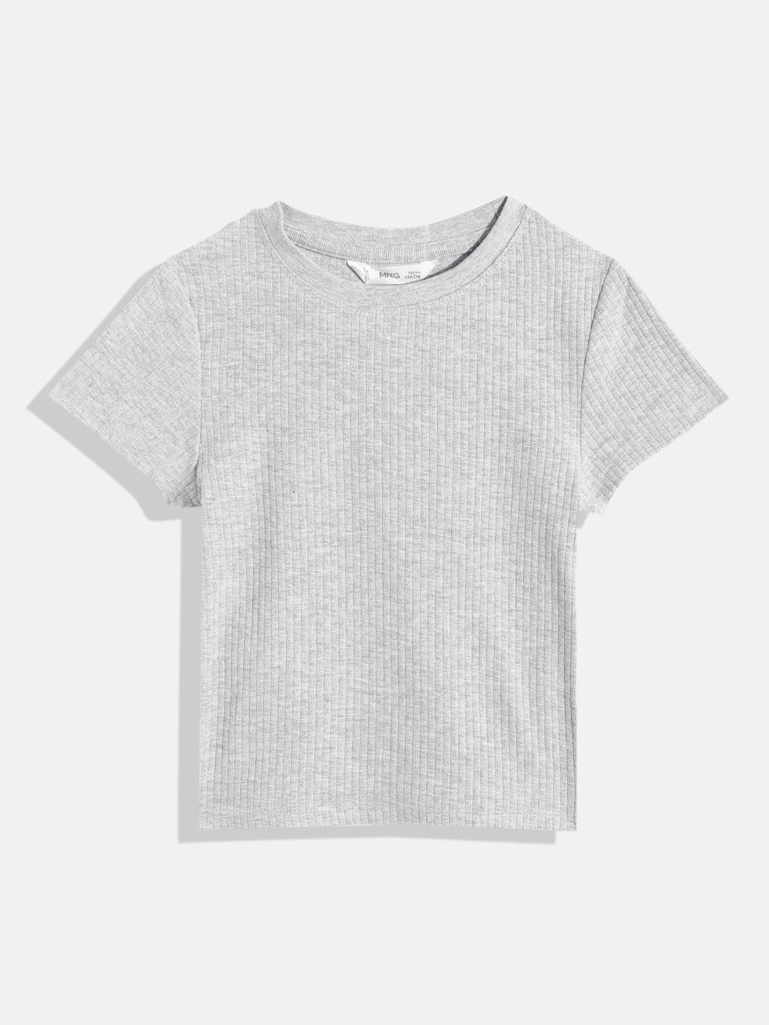 Mango Kids Girls Ribbed T-shirt with Melanged Effect