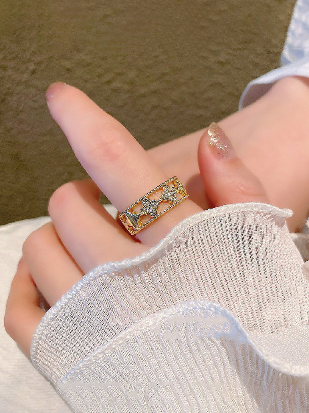 Designs & You Gold-Plated Crystals-Studded Anti-Tarnish Finger Ring